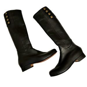 Poppy Barley Women’s Kensington-like Tall Black Leather Boots 7.5